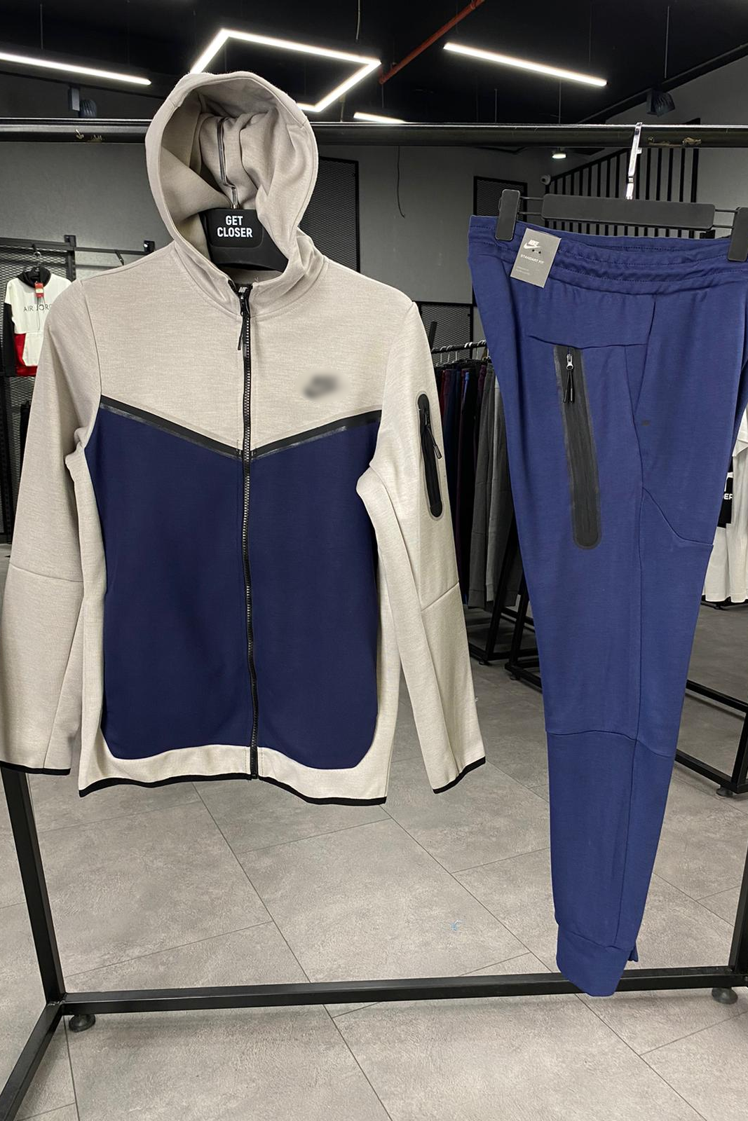 Tech Fleece Grey & Dark Blue Zip Up Hoodie With Joggers image 0