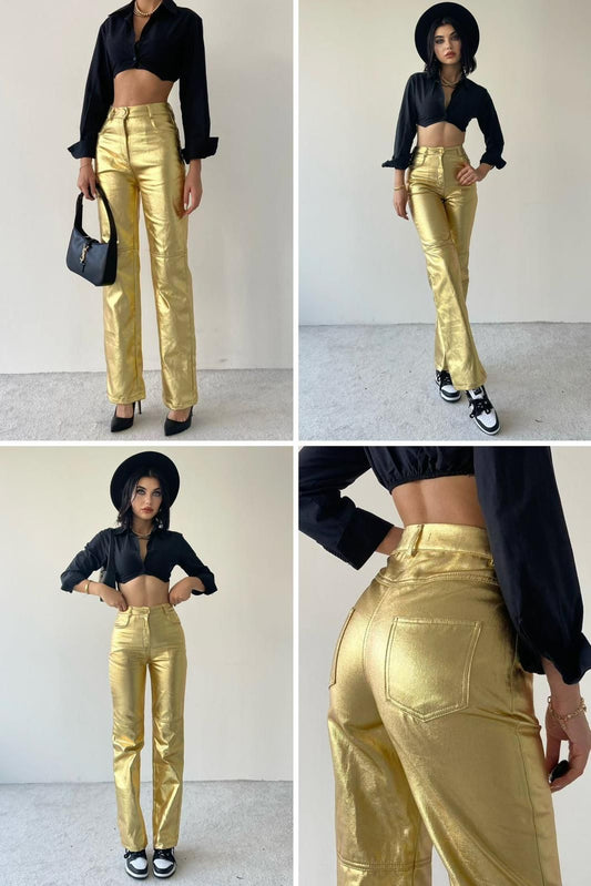 Gold metallic pants image 0