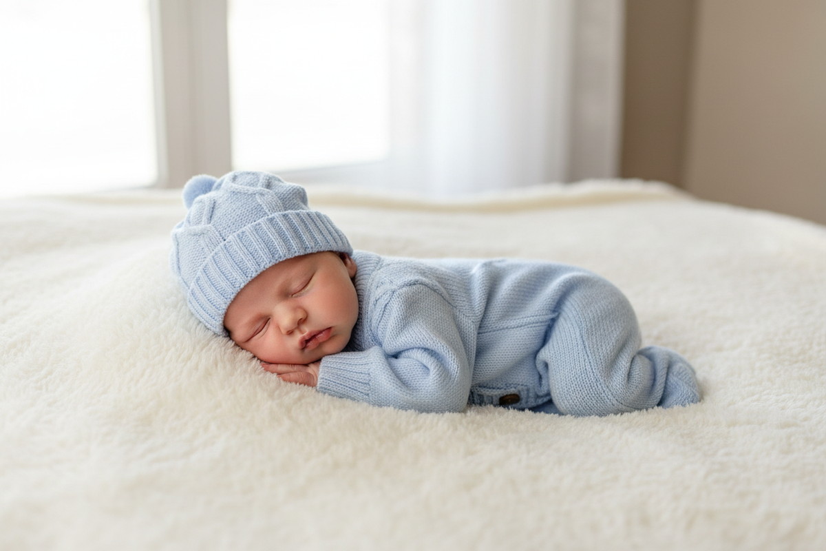 Baby Knit Sleepsuit – Cable Knit Romper with Hat