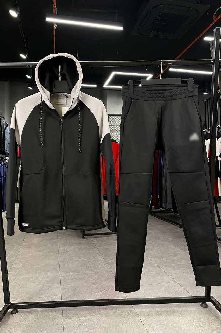 Scuba Grey & Black Zip Up Drawstring Hoodie With Sweatpants image 0