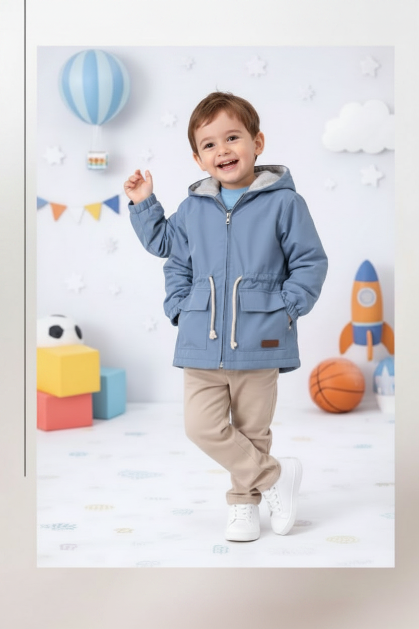 Blue Hooded Anorak Jacket - No Text