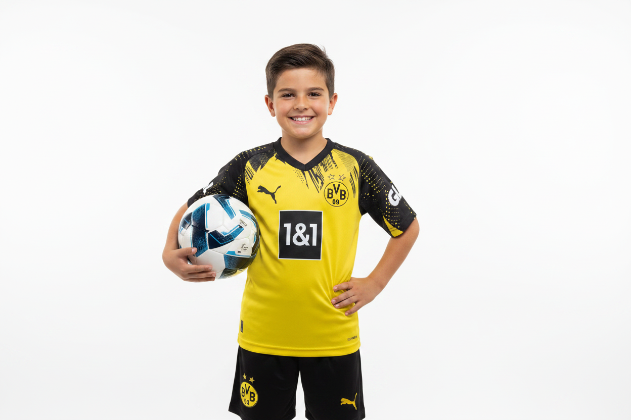 Boy wearing BVB Dortmund Kit