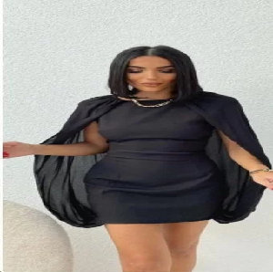 Cape Sleeve Backless Dress- Black image 0