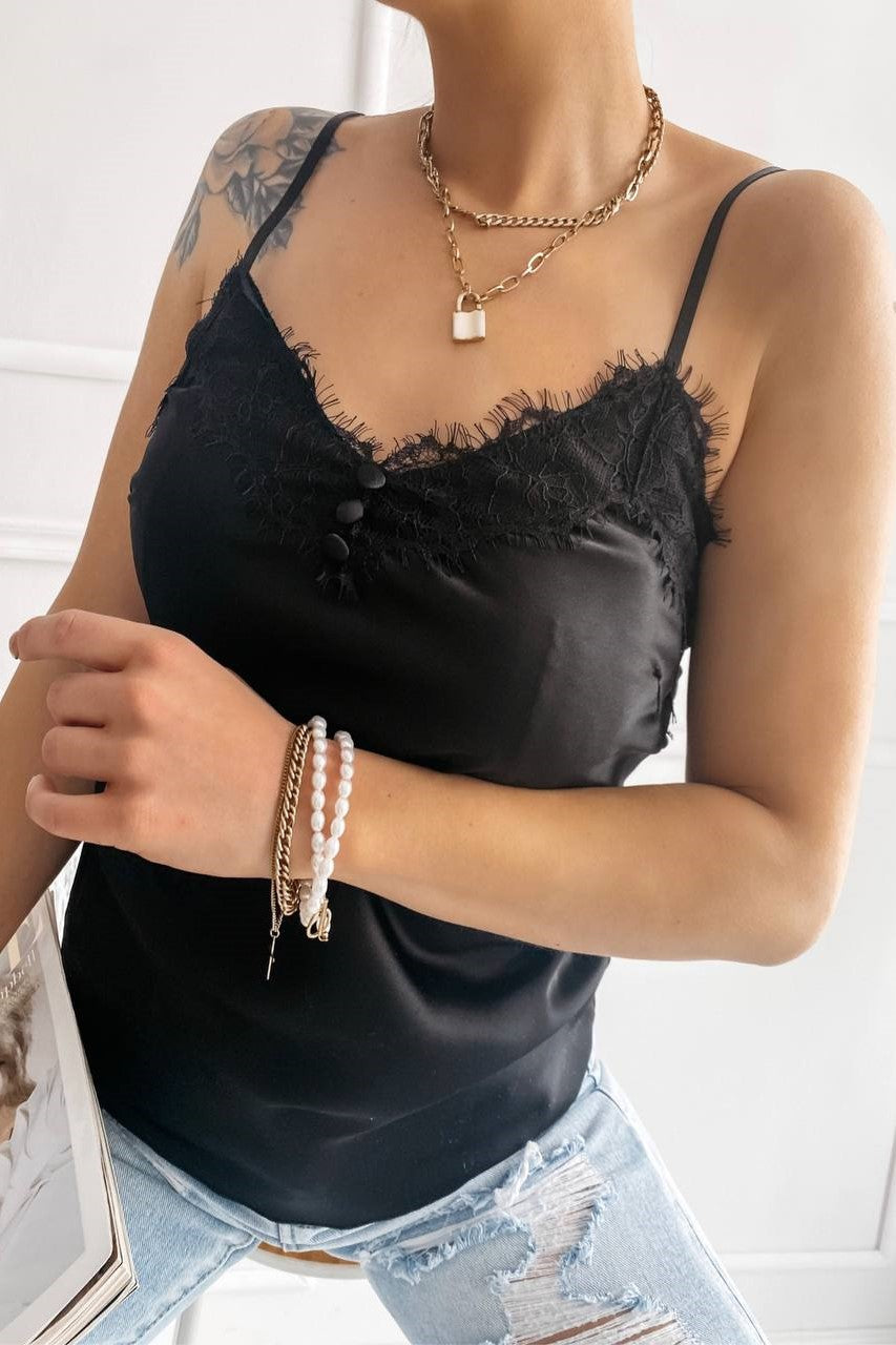 Eyelash Satin Cami Top- Black image 0