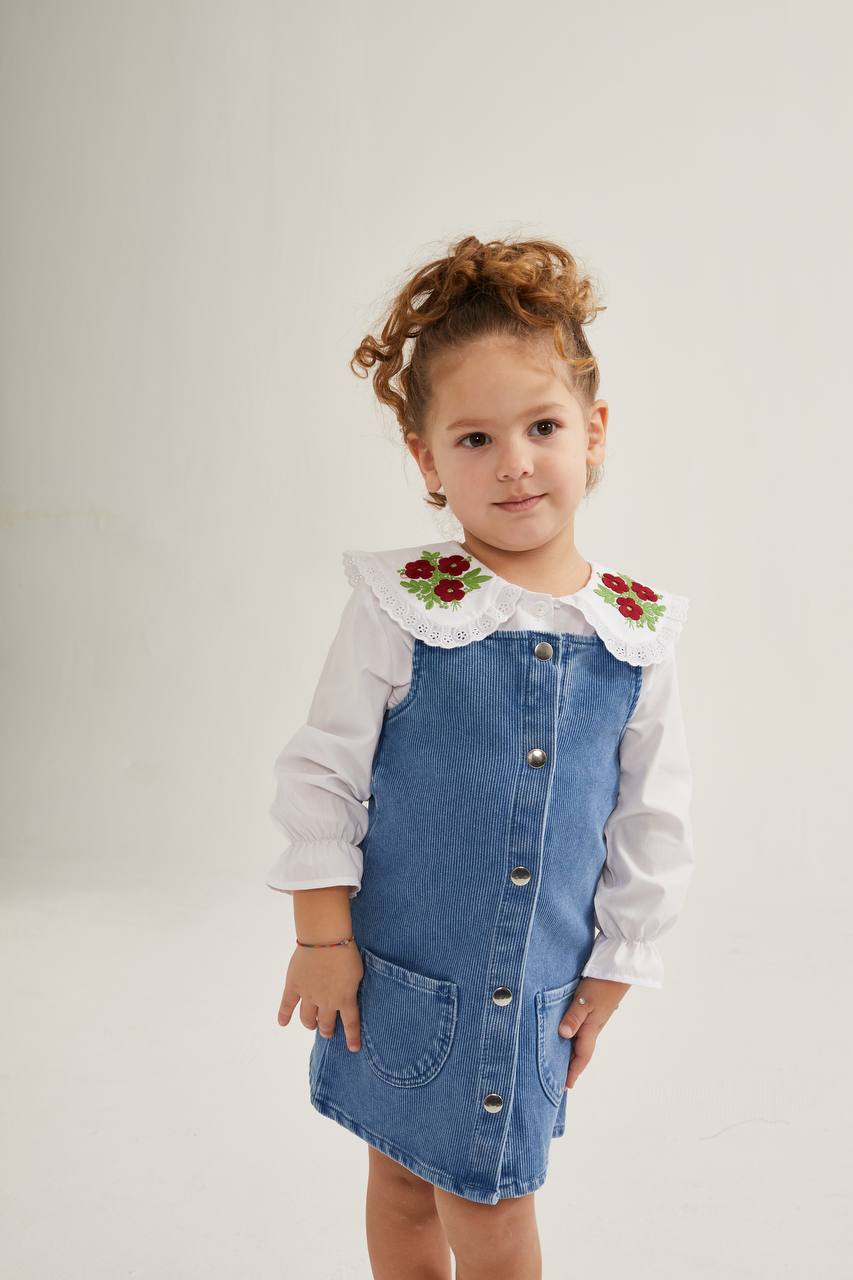 Girls dresses denim with embroidered shirt image 3