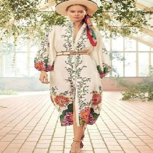 Floral Print Shirt Linen Dress image 0