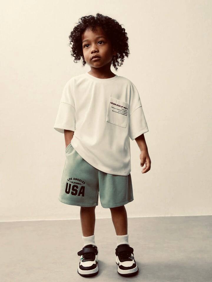 Young Boy Knitted Plain letter print drop shoulder short sleeves image 1