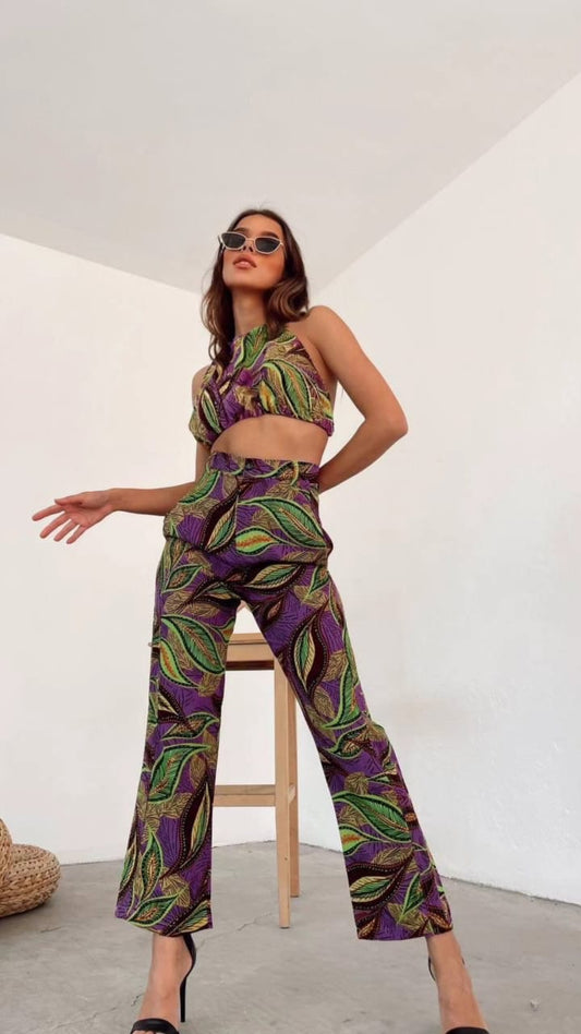 Multicoloured Leaf Printed Linen Set image 0