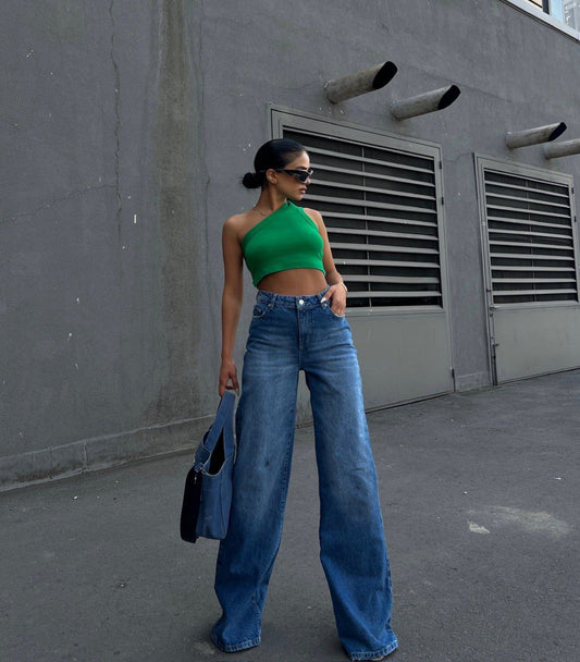 Dark blue High waist Wide leg Oversized Jeans - Skinny waist image 0