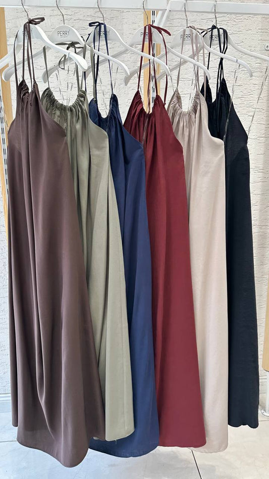 Women Cotton Linen Slip Strappy Dress - Khaki image 0