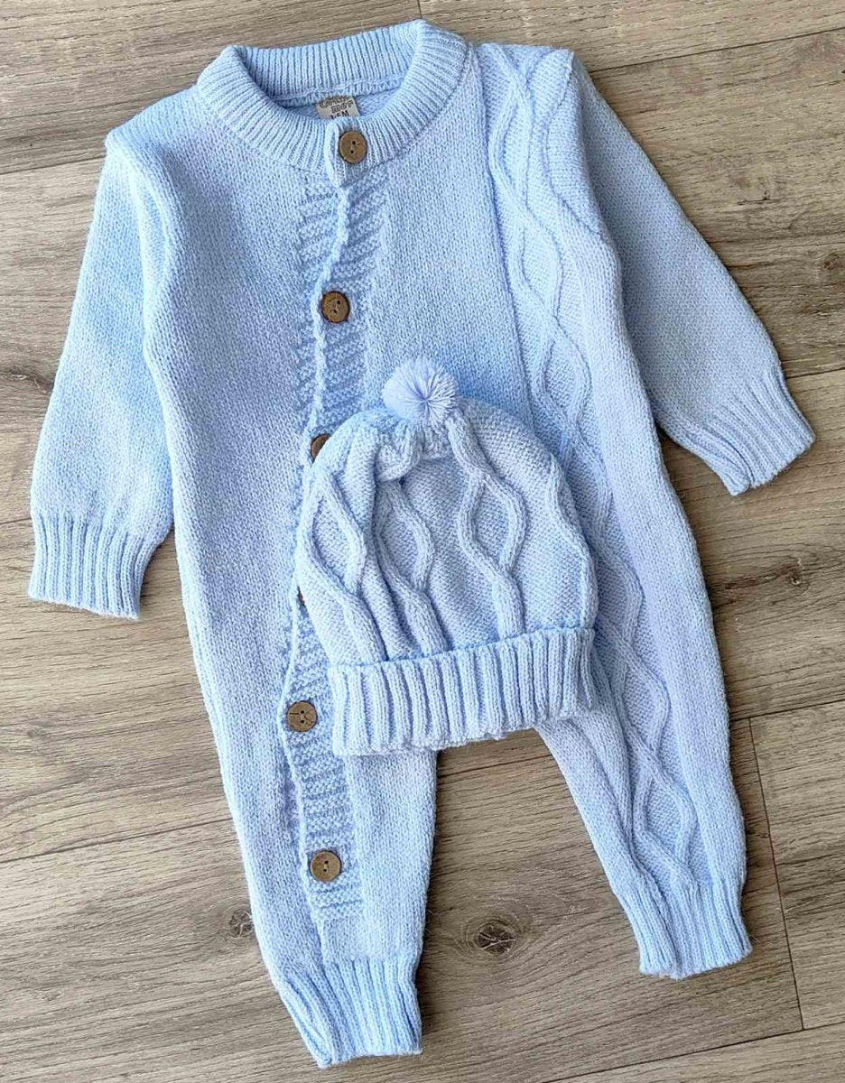 Baby Knit Sleepsuit - cable knit Romper with matching Hat image 0