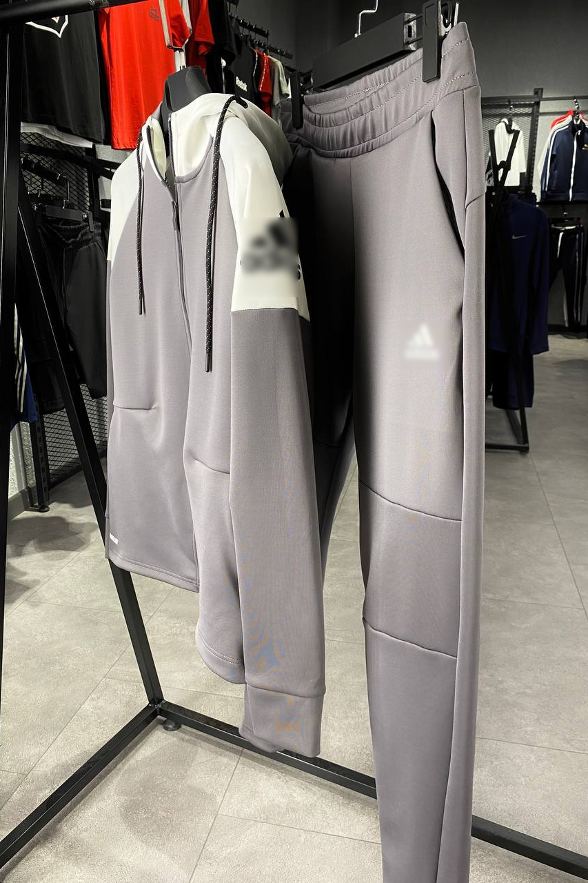 Scuba White & Grey Zip Up Drawstring Hoodie With Sweatpants image 1