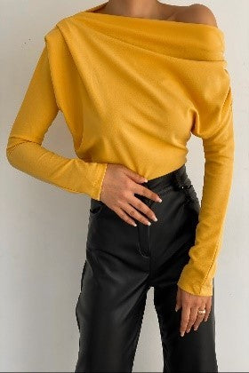 One Side Slight Off Shoulder Long Sleeved Top image 1