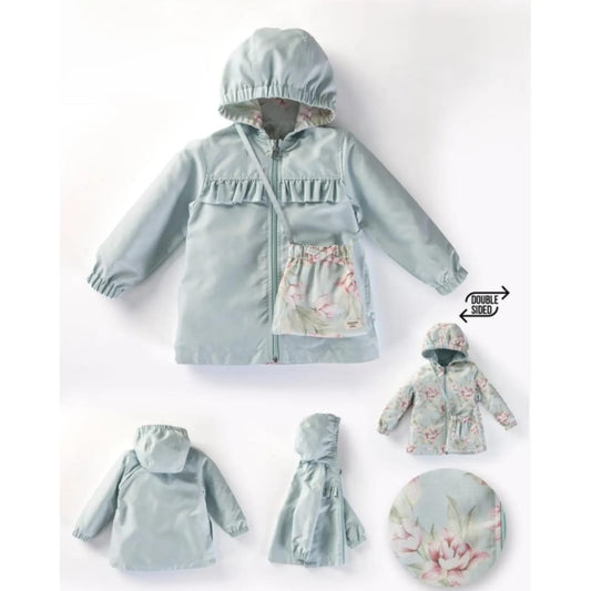 Double faced Wind and rain resistant floral girl raincoat - seasonal coat with double sided Bag image 0