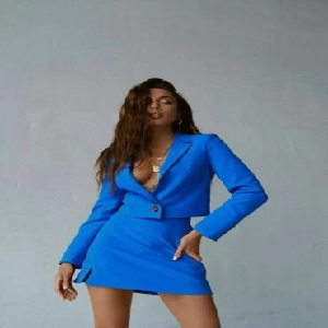 Royal Blue Crop Blazer and Skirt Set image 0