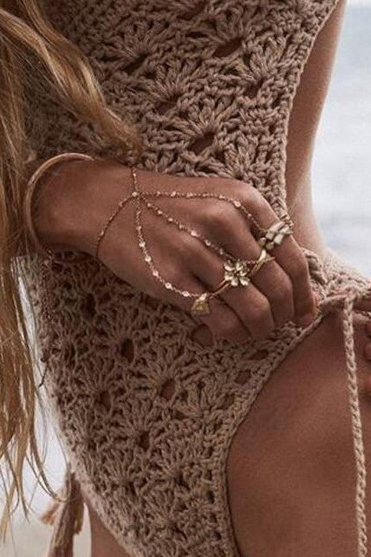 Crochet Khaki Thong Backless One Piece Swimsuit image 1