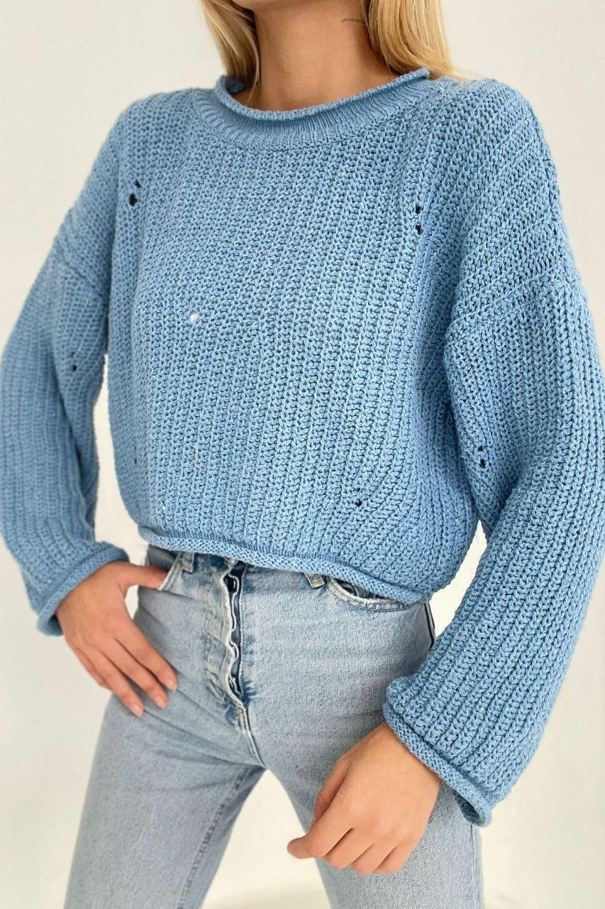 Chunky Knit Oversized Sweater - Available in Black and Blue<span> - </span>Medium, Light blue image