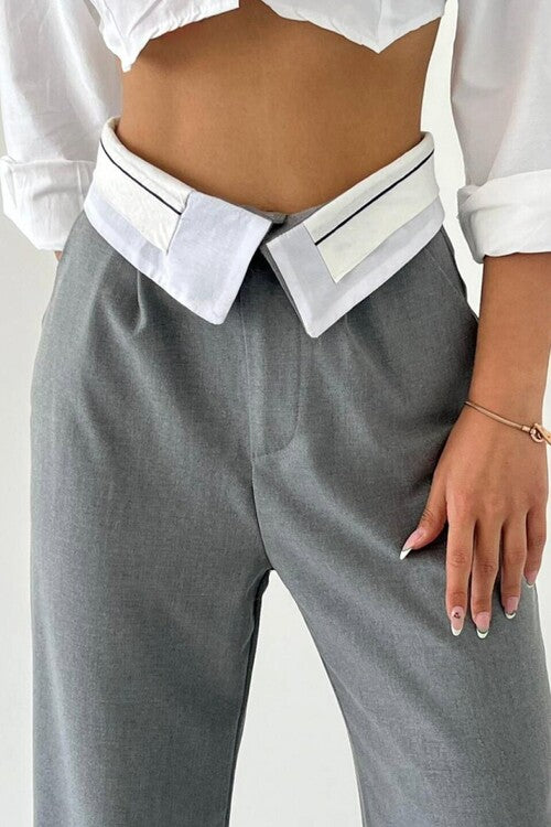 Waist Detailed Grey Trousers image 1