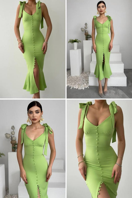 Green Button Sleeveless Dress image 0