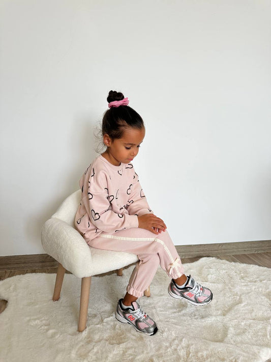 Girls 3 Thread Cotton Set - Baby Pink with hearts image 0