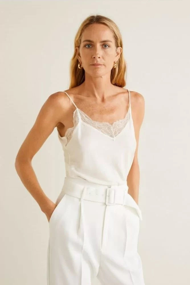 Ribbed Lace-detailed Purple Tank Top<span> - </span>Small, White image