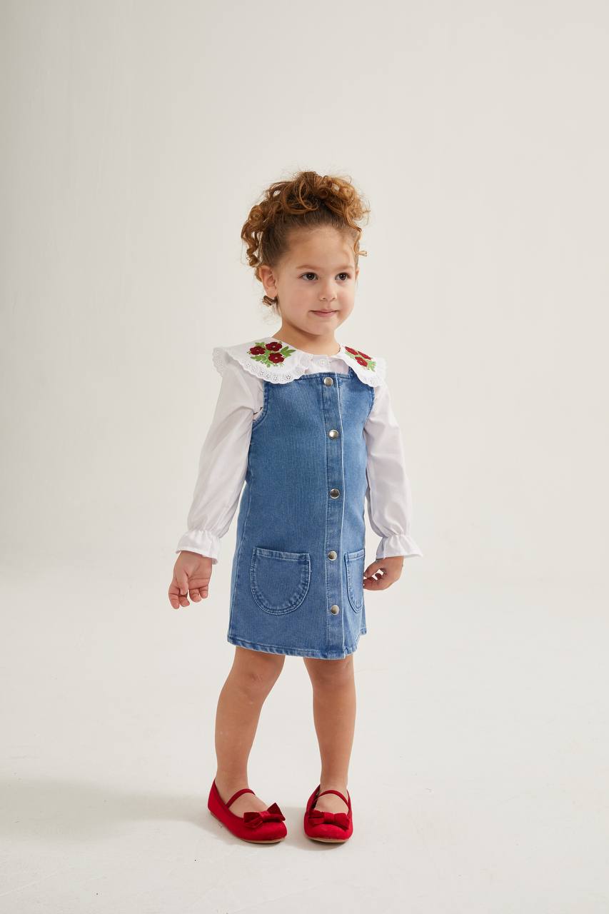 Girls dresses denim with embroidered shirt image 4
