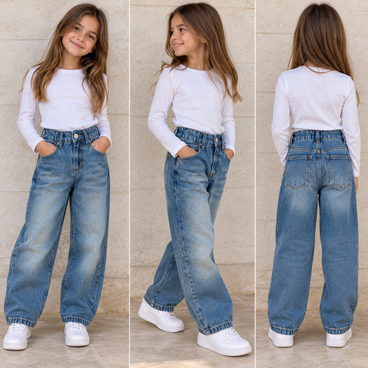 Girls’ Blue Wide-Leg Jeans