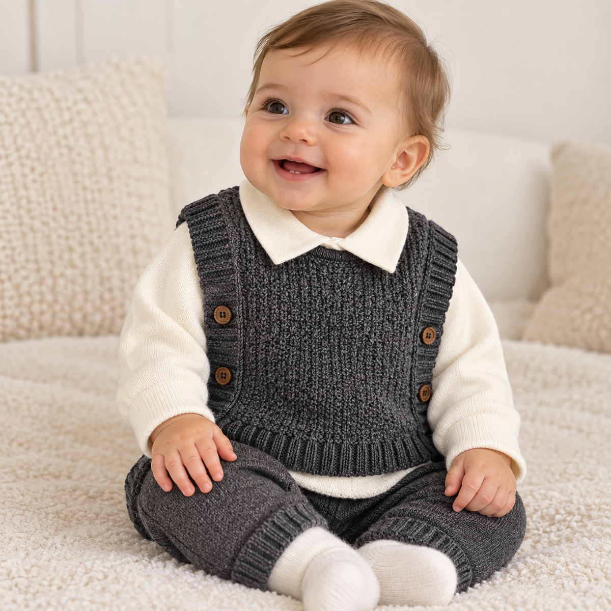 Baby Charcoal Knit Vest & Pants Outfit