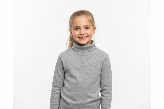 Girl wearing Grey Turtleneck
