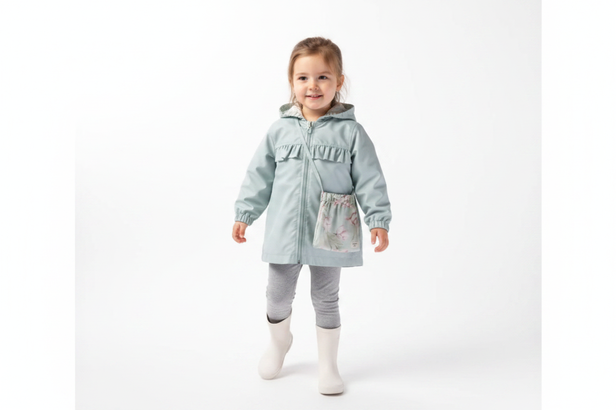 Girls' Floral Double-Sided Raincoat with Bag