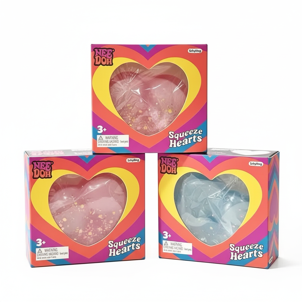 Nee Doh Squeeze Hearts 3-pack Pink and Blue - White Background
