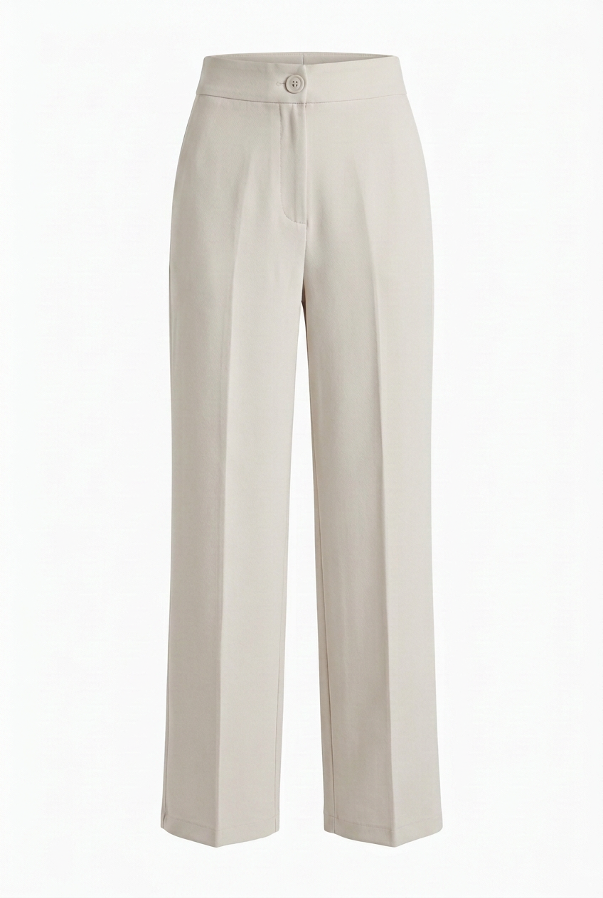 Light stone tailored wide-leg trousers on a white background