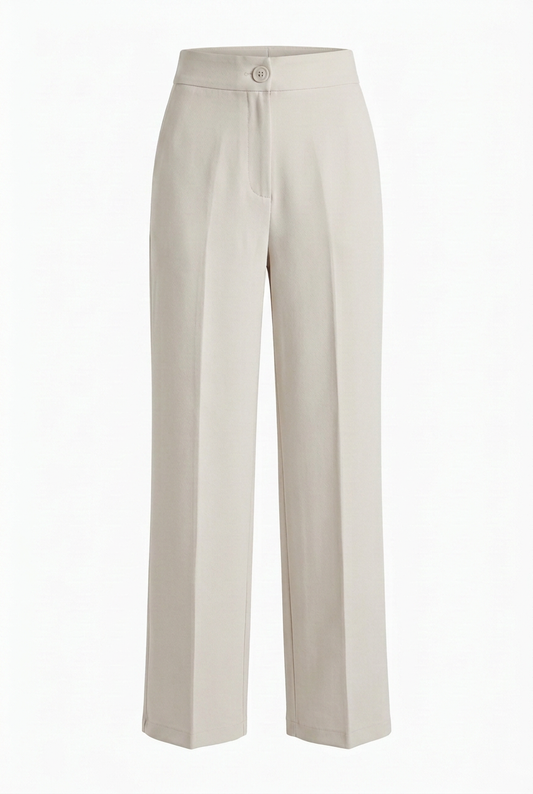 Light stone tailored wide-leg trousers on a white background