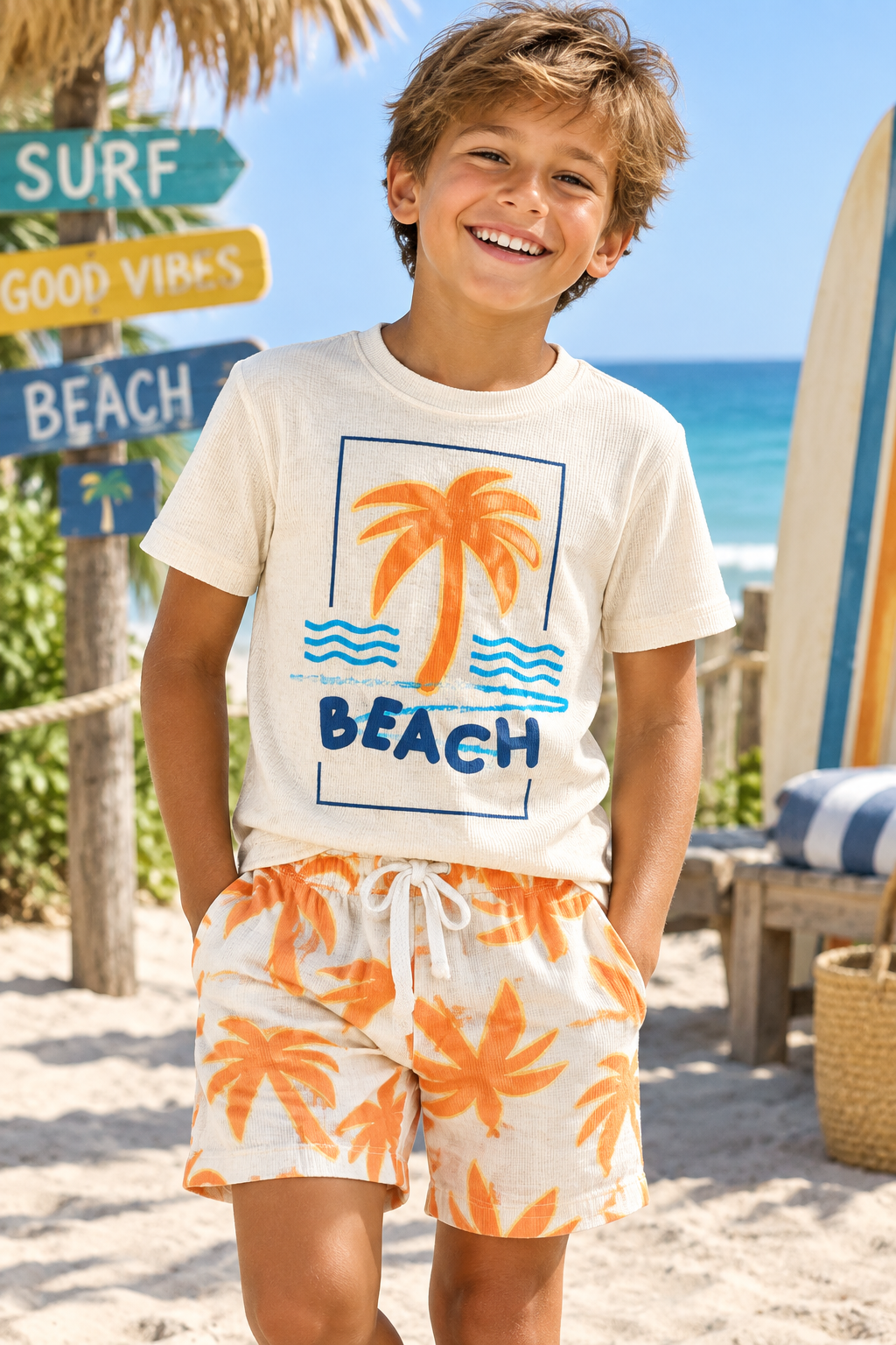 9 year old boy wearing Boys Beach Set