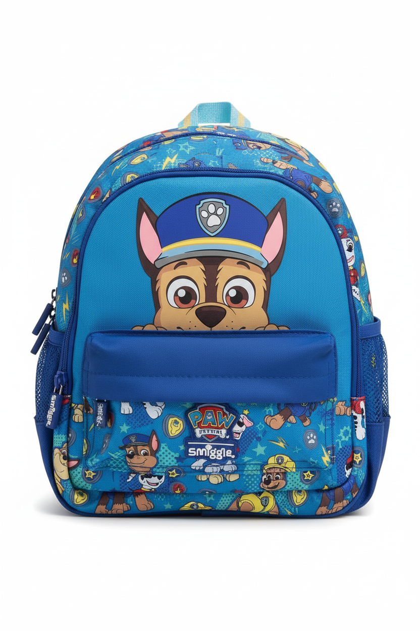 Paw Patrol x Smiggle Chase kids backpack on white background