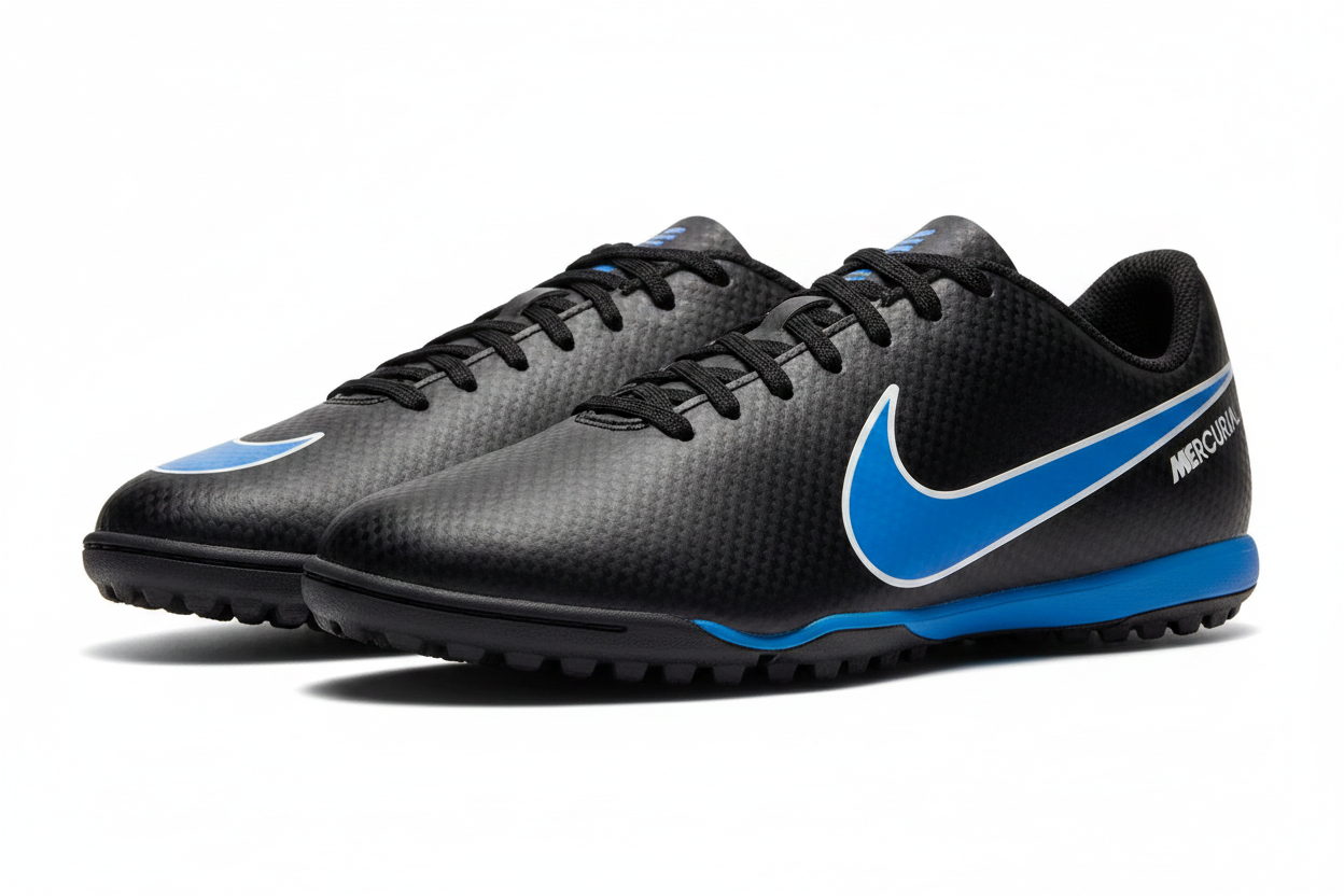 Nike Mercurial black and blue kids turf football shoes product shot