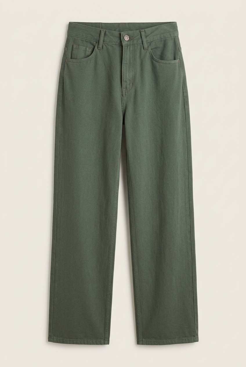 Front view of green wide-leg pants