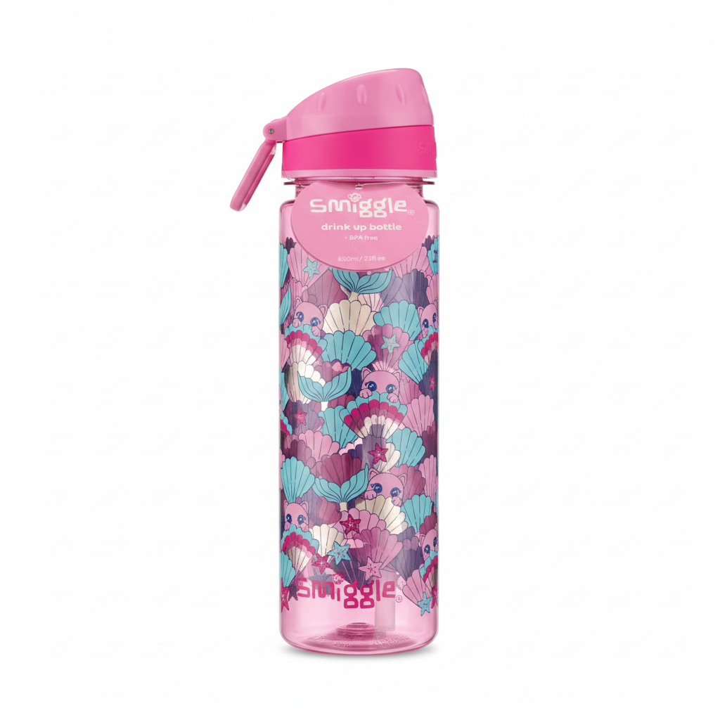 Smiggle Drink Up Bottle Mermaid Cat Print BPA Free - White Background
