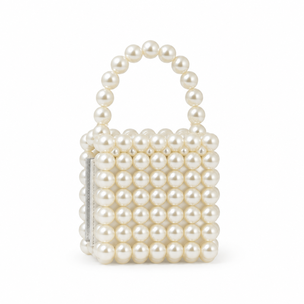 Kids pearl beaded handbag on a white background