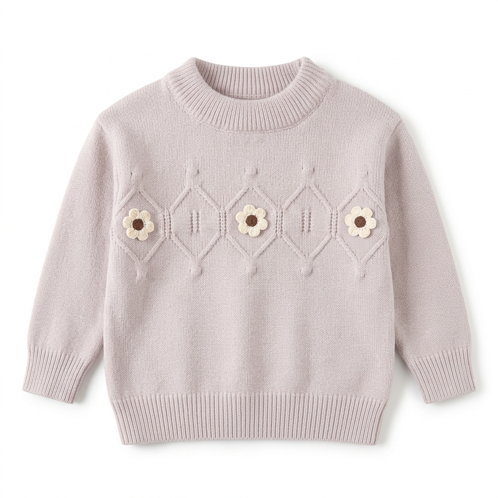 Lighter-color knit sweater with the original flower details on a white background
