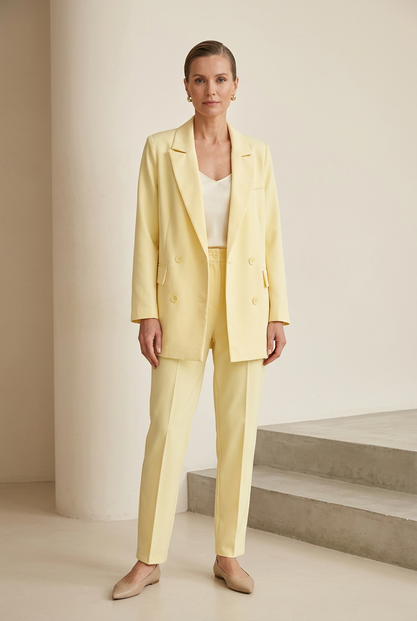 Butter Yellow Double-Breasted Blazer & Trouser Set
