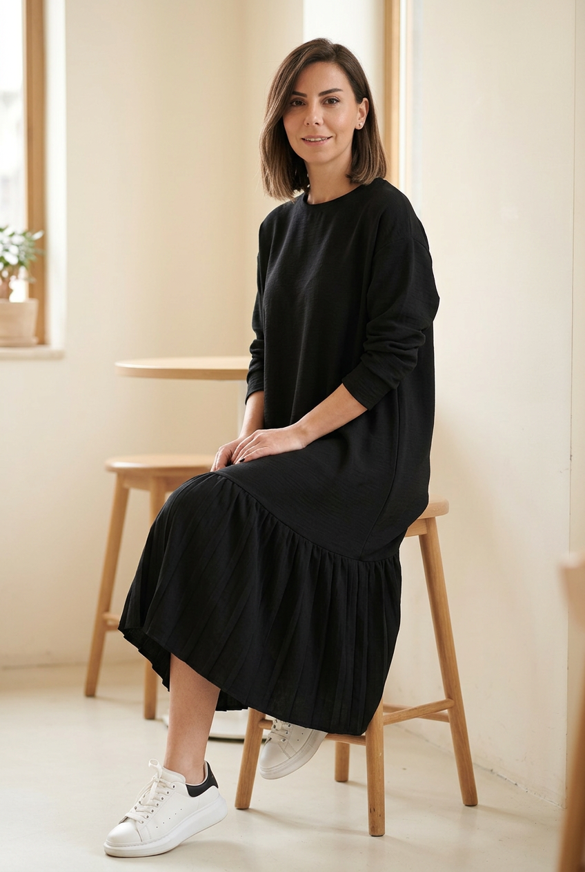 New Ruffle Detail Black Dress photo