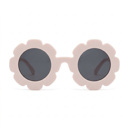 Pale pink flower sunglasses on a white background
