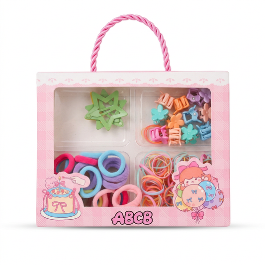 Pink hair accessories gift set on a white background
