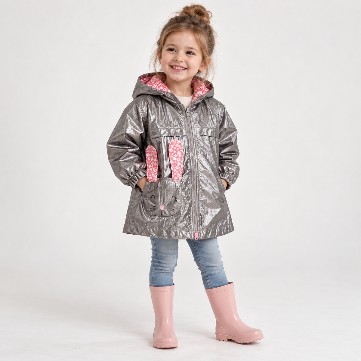 Title: 1-5 Years Old Cat Flower Repellent Girl Raincoat - Smoke