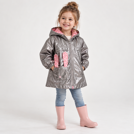 Title: 1-5 Years Old Cat Flower Repellent Girl Raincoat - Smoke