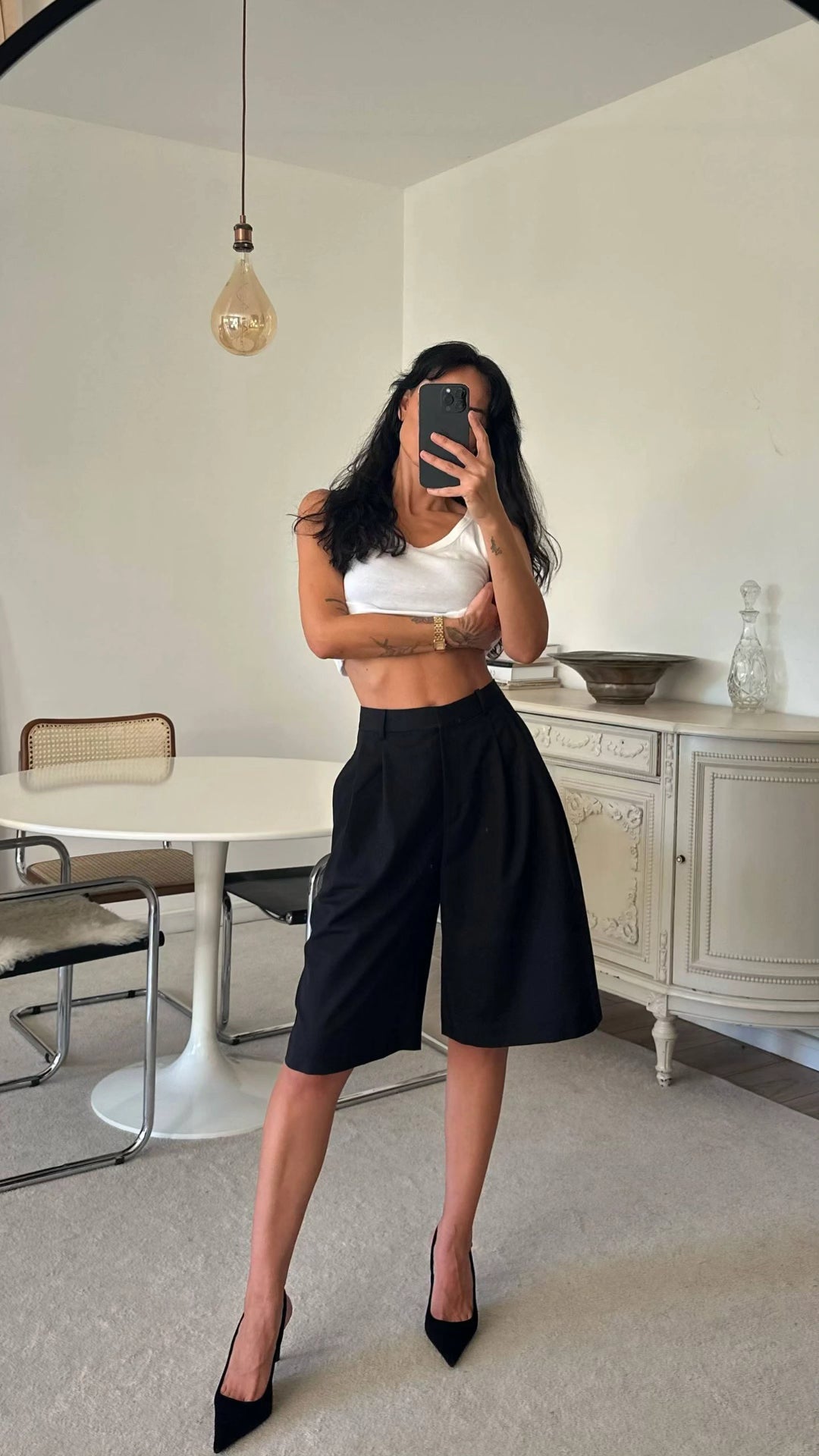 Slant Pocket Wide Leg Shorts - Bermuda