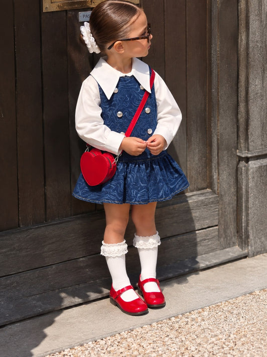 Denim Girl's Dress + white collar chemise