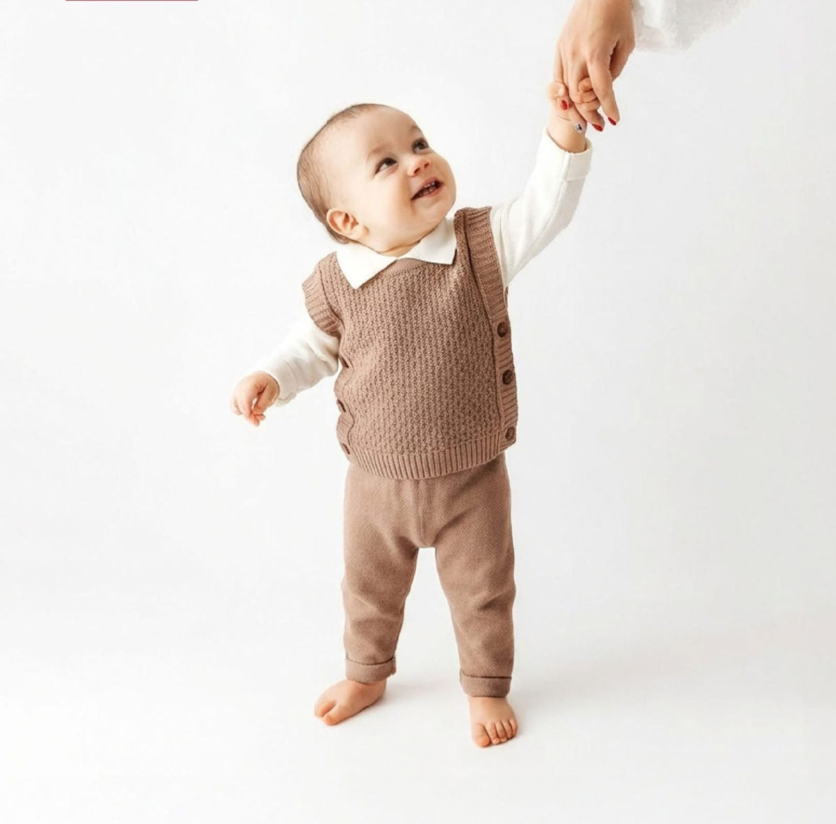 Baby Taupe Knit Vest & Pants Outfit