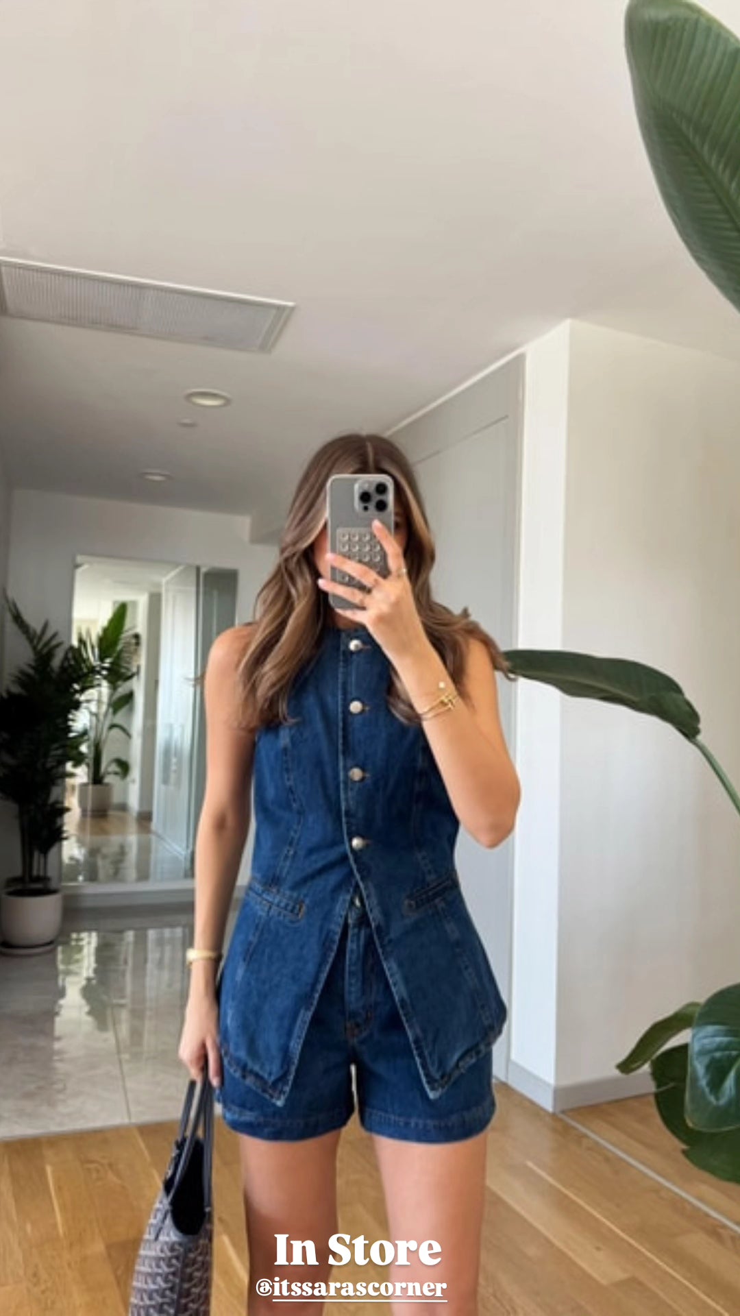 Denim Button Up Vest + Shorts - Set